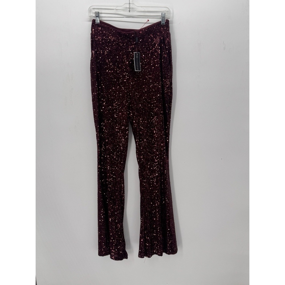 Cable & Gauge Sequin Flare Pants Sz S Burgundy Sparkle Party NWT Bombshell